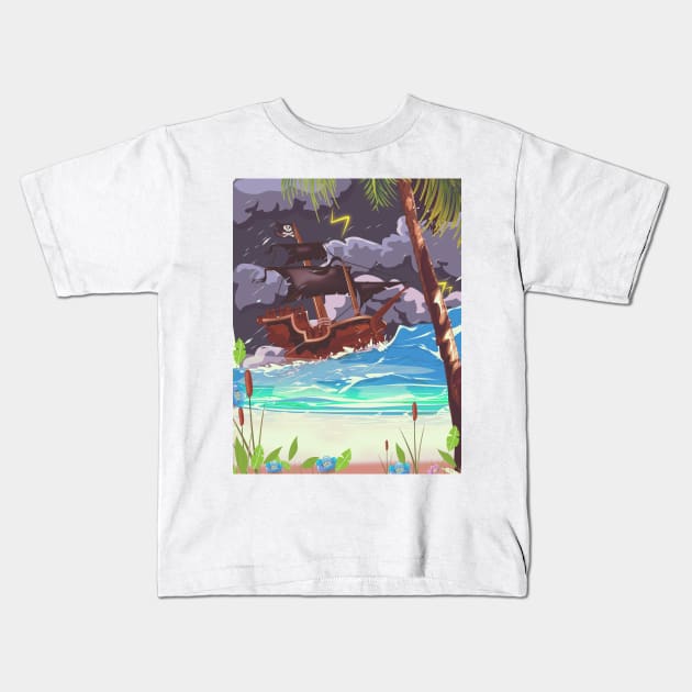 Pirate Ship in a Storm Kids T-Shirt by nickemporium1